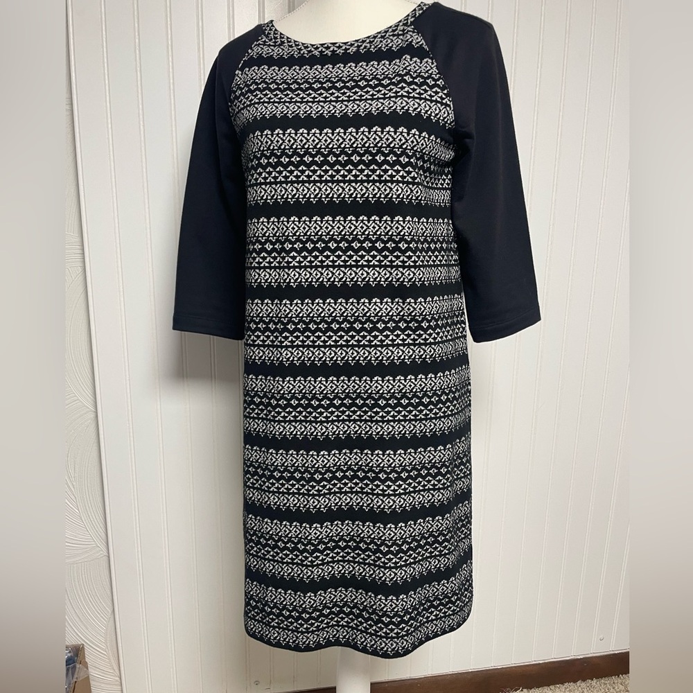 LOFT  Black Stripe 3/4‎ Sleeve Dress Womens Small